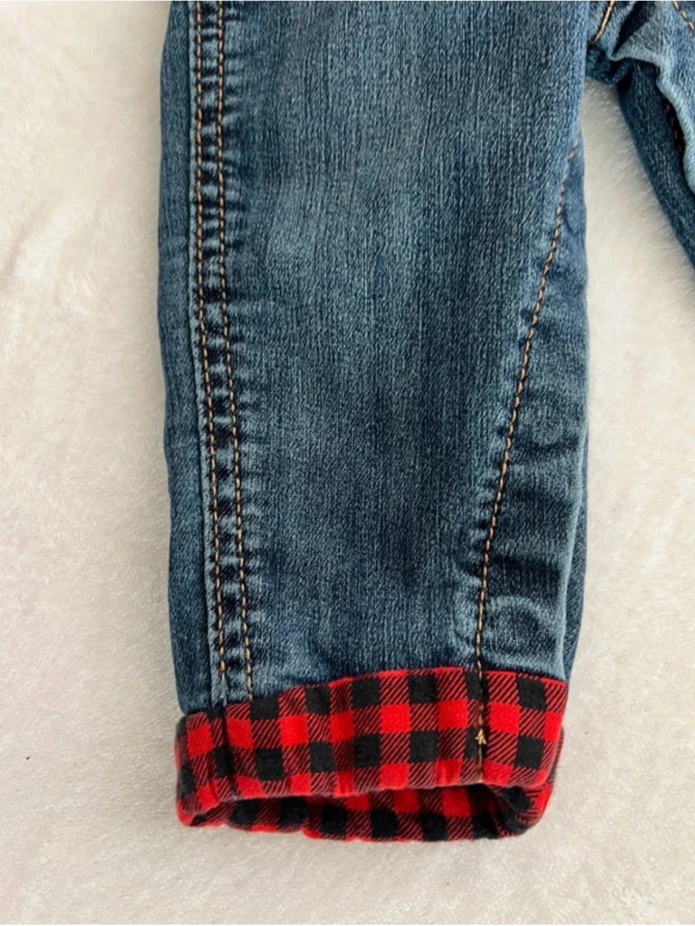 Carter's Kid Denim Overalls with Red Plaid Lining 9 Months
